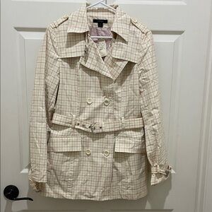 NWT - Express Cream and Pink Plaid Rain Belted Trench Coat
